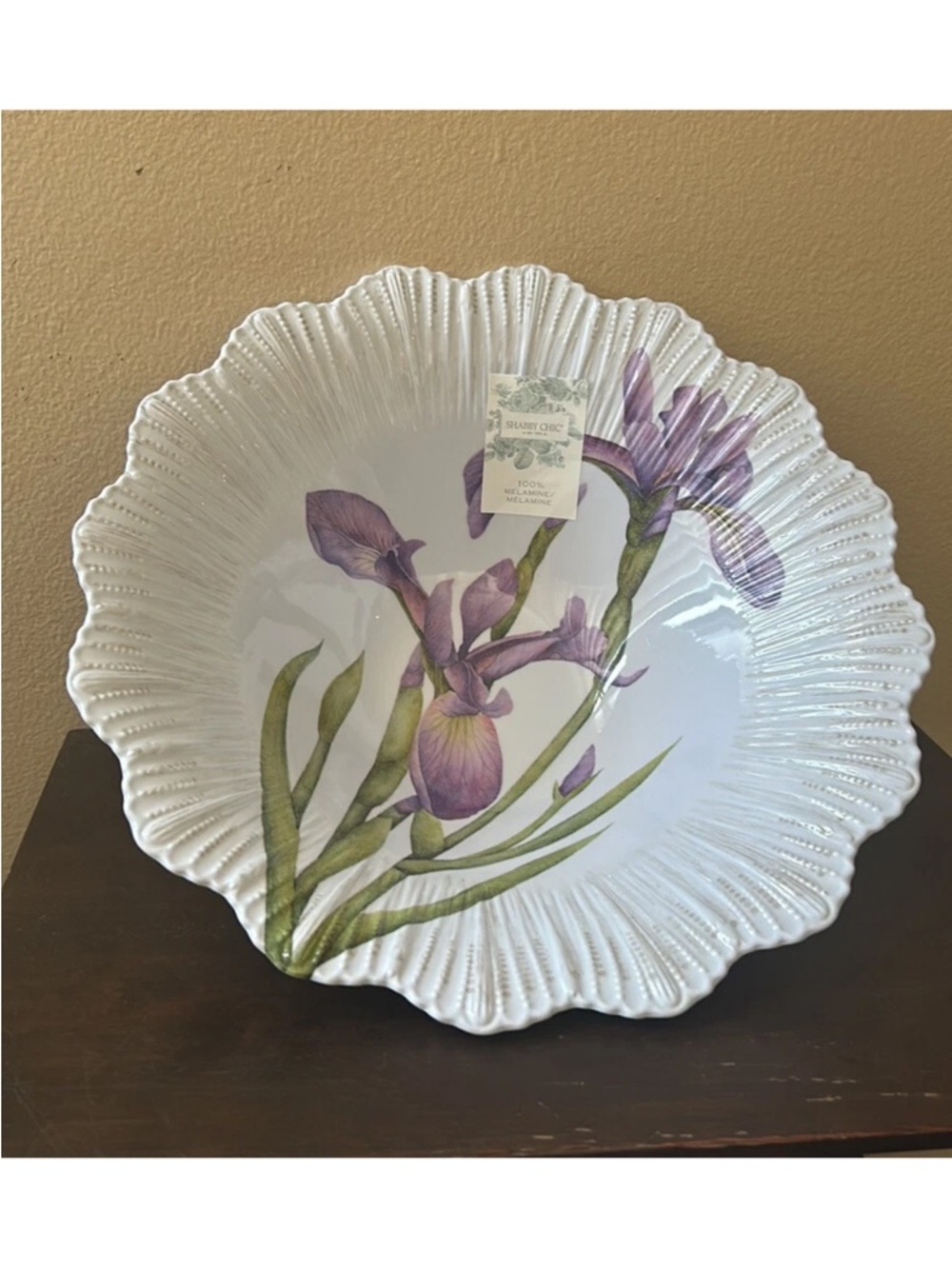 Shabby Chic Melamine Serving Bowl New Purple Iris